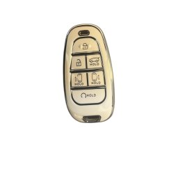 Husa cheie TPU pentru Hyundai Tucson 2022–2024 Smartkey, 6 butoane, alb cu contur silver