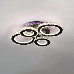 Lustra LED Zafina RGB 136W cu telecomanda, 4 cercuri cu cristale, dimabila, negru