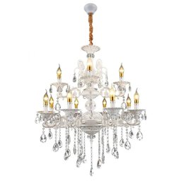 Candelabru SANSSOUCI Royal, 12xE14, cu cristale K9, alb-argintiu, înaltime reglabila