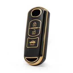 Husa cheie Mazda slim cu 3 butoane, TPU negru cu contur auriu, protectie premium