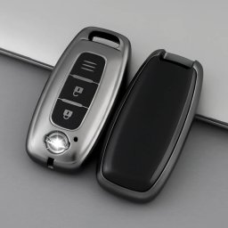 Husa cheie Smartkey compatibila Nissan Qashqai 2022–2025, TPU gri, 2 butoane