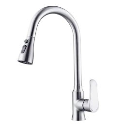 Baterie de bucatarie din inox satinat cu dus extractibil, 2 functii, ZY1014