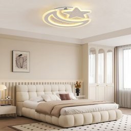 Lustra LED Coralia 90W cu telecomanda, model Luna si Stea, alba, dimabila