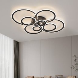 Lustra LED BETTY 127W cu telecomanda, 8 cercuri, dimabila, negru elegant