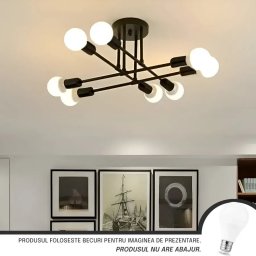Lustra Octa modernista geometrica din metal negru, 8xE27, fara abajur