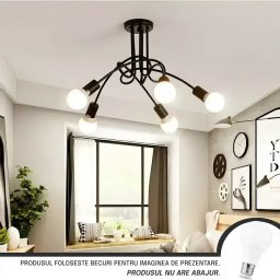 Lustra moderna Penta 5 cu 5 socluri E27, metal negru, design geometric pentru interior