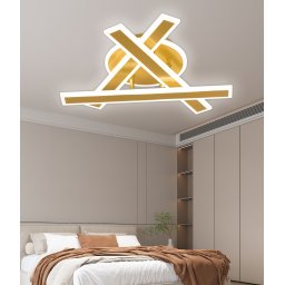 Lustra LED geometrica cu telecomanda LT755/3GD, 62W, dimabila, auriu