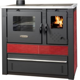 Soba cu plita Panonia pe lemne, rosu, evacuare stanga, cu cuptor