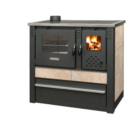 Soba tip spor Panonia pe lemne cu plita si cuptor, bej, evacuare stanga