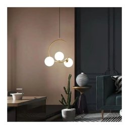 Lustra LOFT Atrium cu 3 becuri E27, alb-auriu, metal si globuri, înaltime reglabila