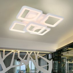 Lustra LED ZOE 70W cu telecomanda, 5 patrate, dimabila, lumina rece/calda/neutra, alb