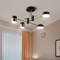 Lustra LED Palius 48W negru-auriu cu 4 brate reglabile, design geometric