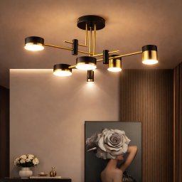 Lustra LED moderna Ionitus 72W, negru-auriu, cu brate geometrice si 3 temperaturi