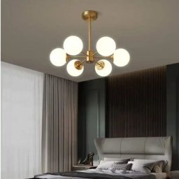 Lustra moderna LC801/6GD alb-auriu din metal, 6x E27, pentru living si dormitor