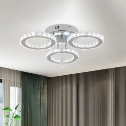 Lustra LED Alanubis 40W cu telecomanda si cristal, 3 cercuri, dimabila, crom lucios