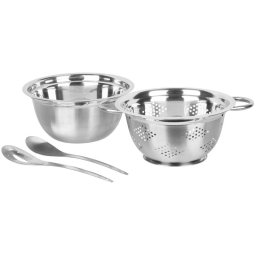 Set salata din inox MagicHome 24 cm, 4 piese (bol, sita, 2 linguri)