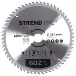 Disc circular Strend Pro TCT 250 mm, 60T, pentru lemn, cu reductie 30/20 mm