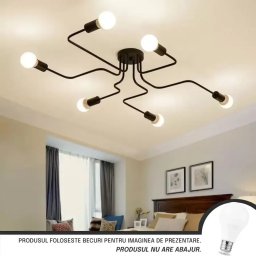 Lustra Modernist Hexa 6 cu 6 brate, 6xE27, negru mat, design geometric