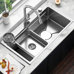 Set chiuveta bucatarie inox negru grafit 75x45 cm cu spalator pahare