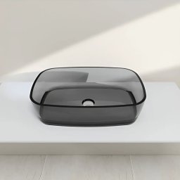 Chiuveta de baie din rasina 60x40 cm, gri închis Smoke Grey, dreptunghiulara