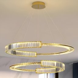Lustra LED suspendata cu cristal PRISM REGAL 117W, 2 cercuri, auriu lucios