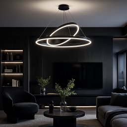 Lustra LED suspendata Pagano 47W, 2 cercuri, negru, 3 culori lumina