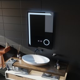 Oglinda de baie LED cu touch si dezaburire, 50x70 cm, cu lupa cosmetica