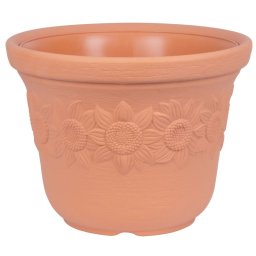 Ghiveci Sunny teracota 30 cm, cu decor floarea-soarelui