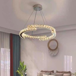 Lustra LED suspendata MIA Yonca cu cristale, telecomanda, 34W, dimabila, crom lucios