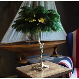 Veioza decorativa cu pene Karlita, 40 cm, soclu E27, verde închis