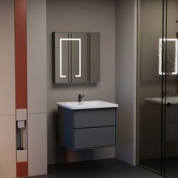 Set mobilier baie SANTORINI 60 cm, 2 piese, gri-alb, cu oglinda LED