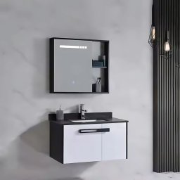 Set mobilier baie CRETA suspendat, 60x50 cm, 2 piese, negru/alb, LED touch