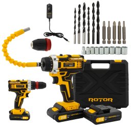 Trusa autofiletanta cu acumulator 21V ROTOR RCD21, brushless, 30 Nm, 2 baterii, set biti