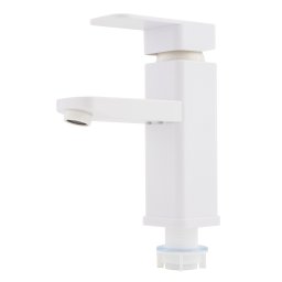 Baterie lavoar alba din plastic PLAMIX Kub-001, monocomanda, conexiune cu piulita
