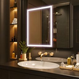 Oglinda LED cu dulap STRATO 75x70 cm, negru, iluminare pe contur si spatiu depozitare