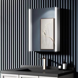 Oglinda LED cu dulap LAVIN 51x71 cm, alb, banda LED verticala, design compact