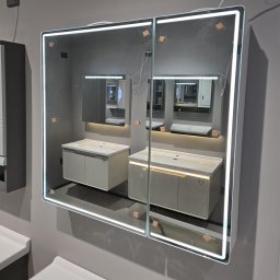 Dulap de baie LENTO cu oglinda LED 80x70 cm, gri, iluminare perimetrala si touch