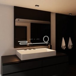 Oglinda LED dreptunghiulara 120x80 cm cu dezaburire, ceas si lupa Marcello