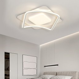 Lustra LED Moderno 53W cu telecomanda, 2 patrate, dimabila, alb