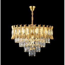 Candelabru din cristal Hampton Eleganza, 8xE14, Ø49 cm, auriu lucios, înaltime reglabila