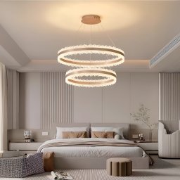 Lustra LED suspendata Nivalis Duo 127W cu telecomanda, 2 cercuri 60x80 cm, auriu