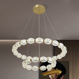 Lustra LED suspendata FAUSTO 83W, 2 inele, dimabila, 3 culori lumina, auriu