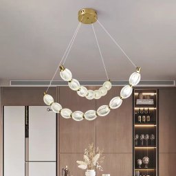 Lustra LED suspendata FAUSTO 48W, 3 culori lumina, dimabila, înaltime reglabila, auriu