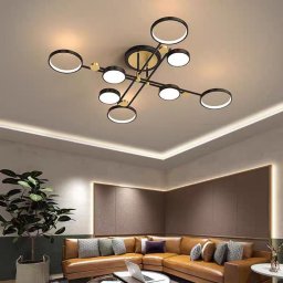 Lustra LED dimabila cu telecomanda, 45W, 8 elemente, negru-auriu (LT721/8BK+GD)