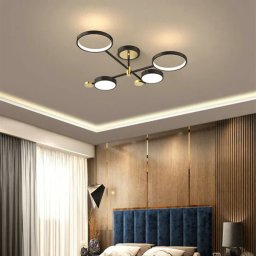 Lustra LED Maria 22W cu telecomanda, 4 elemente, dimabila, negru-auriu