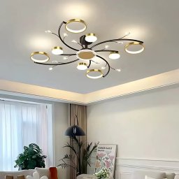 Lustra LED Karina 65W cu telecomanda, 8 elemente, dimabila, auriu
