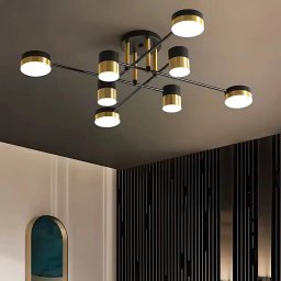 Lustra LED MARIO 32W cu telecomanda, 8 elemente, dimabila, negru-auriu