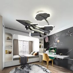 Lustra LED pentru copii tip avion FIGHTER 100W, 3 culori lumina, gri aeronautic