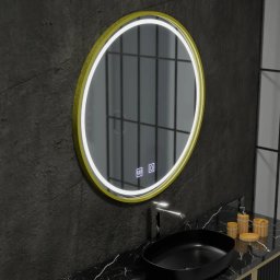 Oglinda LED rotunda 50 cm Glanz Touch, dimabila, cu dezaburire, rama aurie