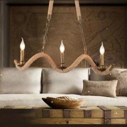 Lustra rustica din franghie cu 3 becuri E27, metal maro – model LV572/3BK